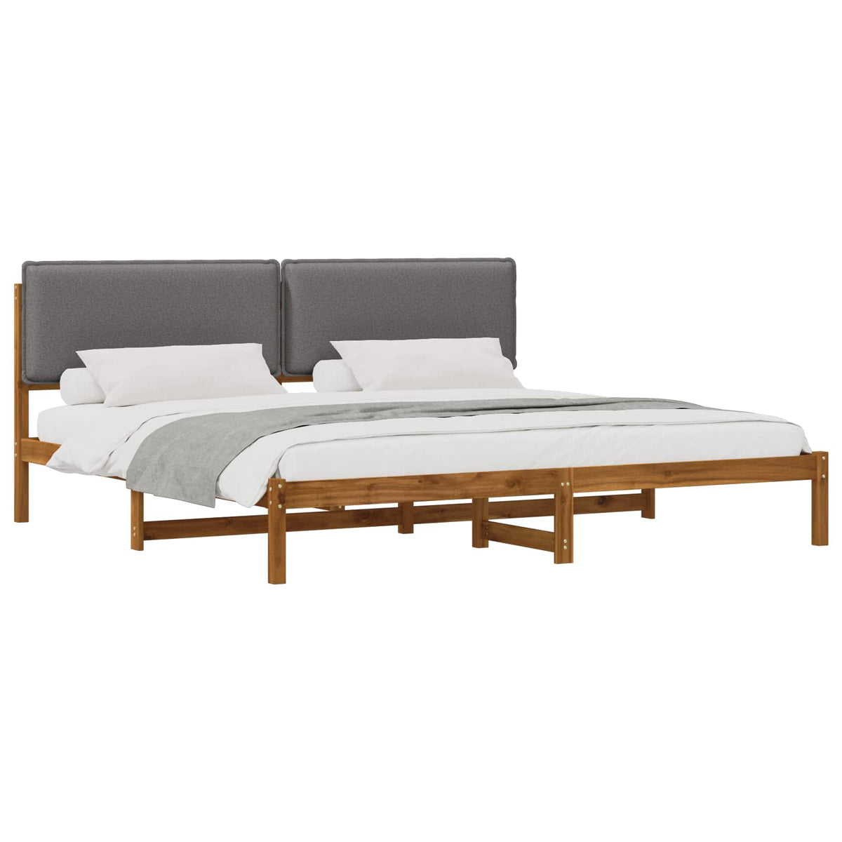 Bed Frame with Upholstered Headboard Natural and Light Grey