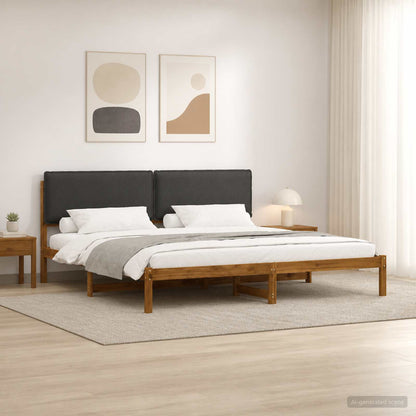 Bed Frame with Upholstered Headboard Natural and Dark Grey