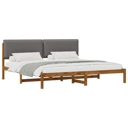 Bed Frame with Upholstered Headboard Natural and Light Grey