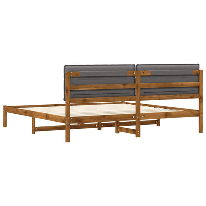 Bed Frame with Upholstered Headboard Natural and Light Grey