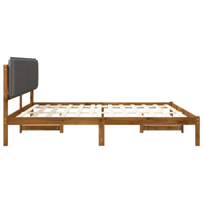 Bed Frame with Upholstered Headboard Natural and Light Grey