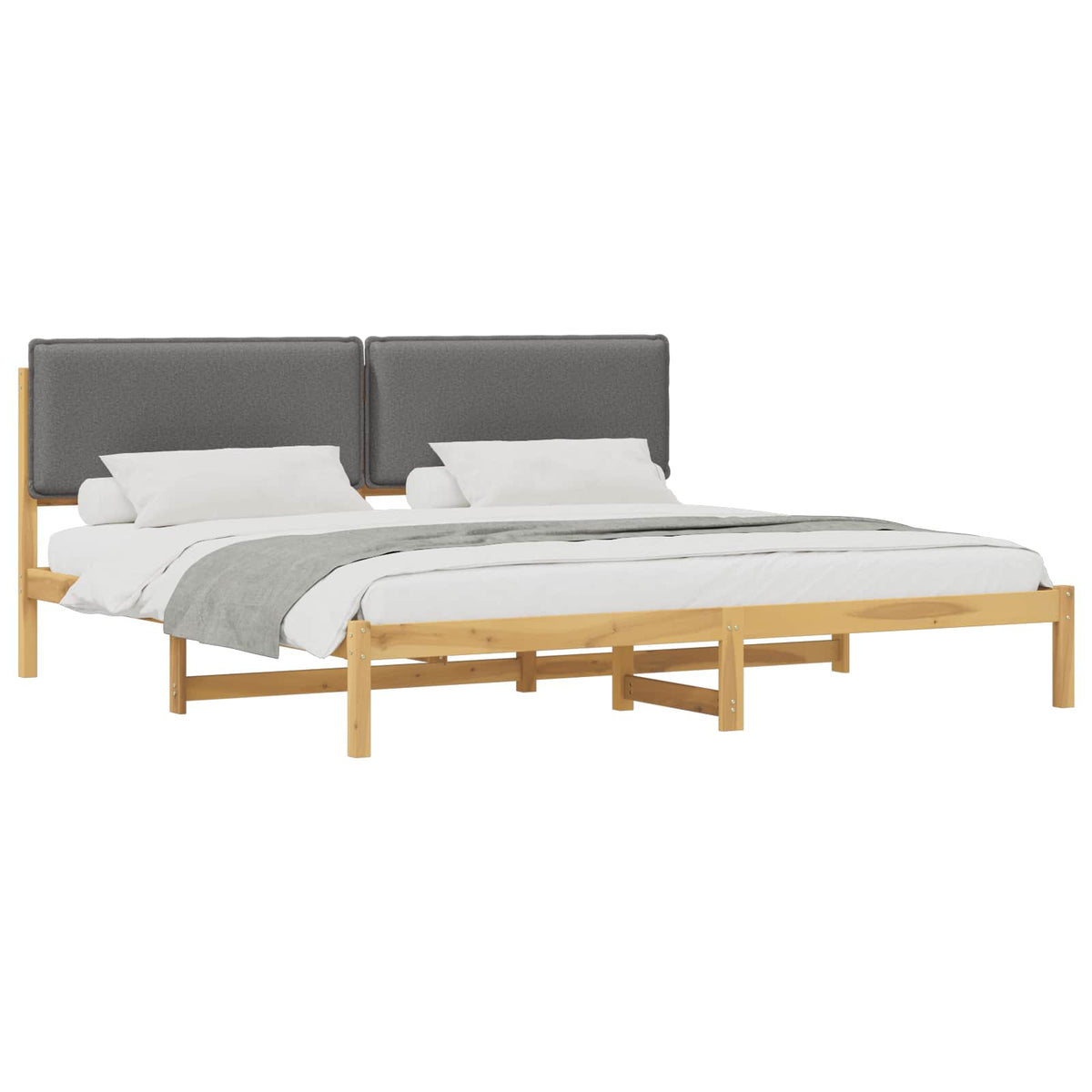 Bed Frame with Upholstered Headboard Whitewash and Light Grey