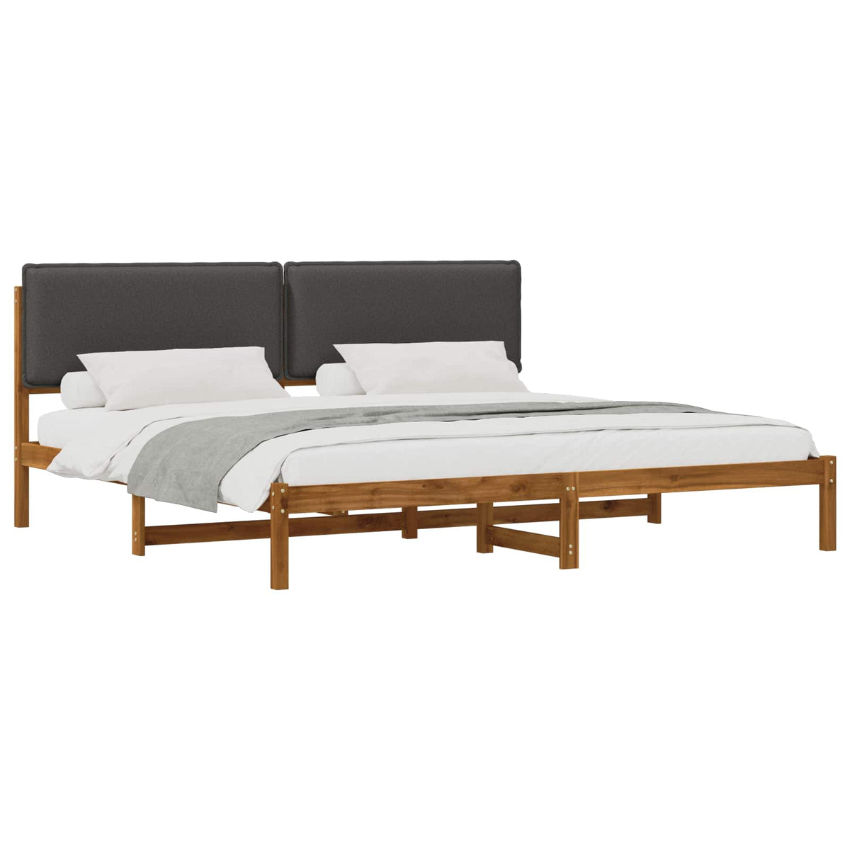 Bed Frame with Upholstered Headboard Natural and Dark Grey