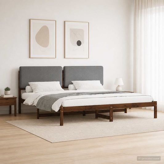 Bed Frame with Upholstered Headboard Dark Brown and Light Grey