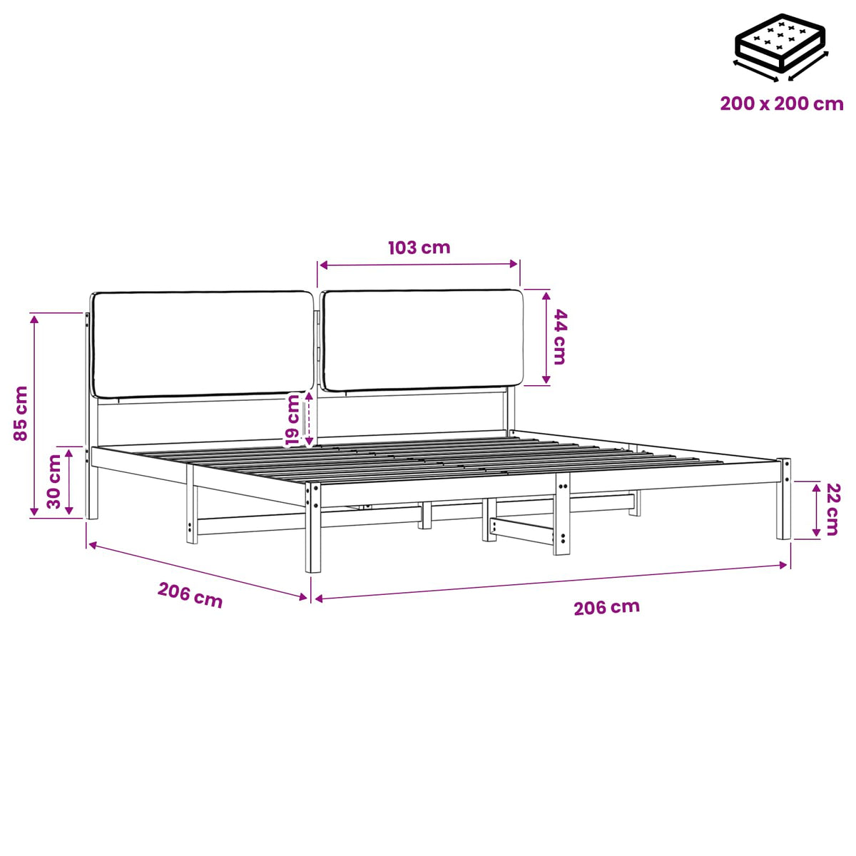 Bed Frame with Upholstered Headboard Natural and Light Grey
