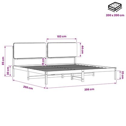 Bed Frame with Upholstered Headboard Natural and Light Grey