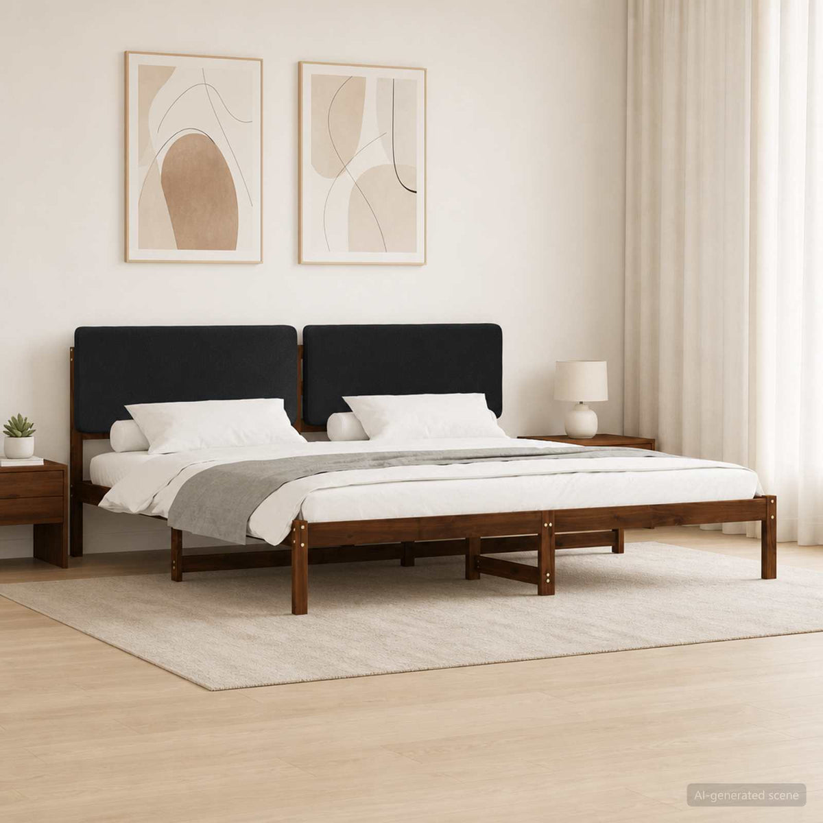 Bed Frame with Upholstered Headboard Dark Brown and Black