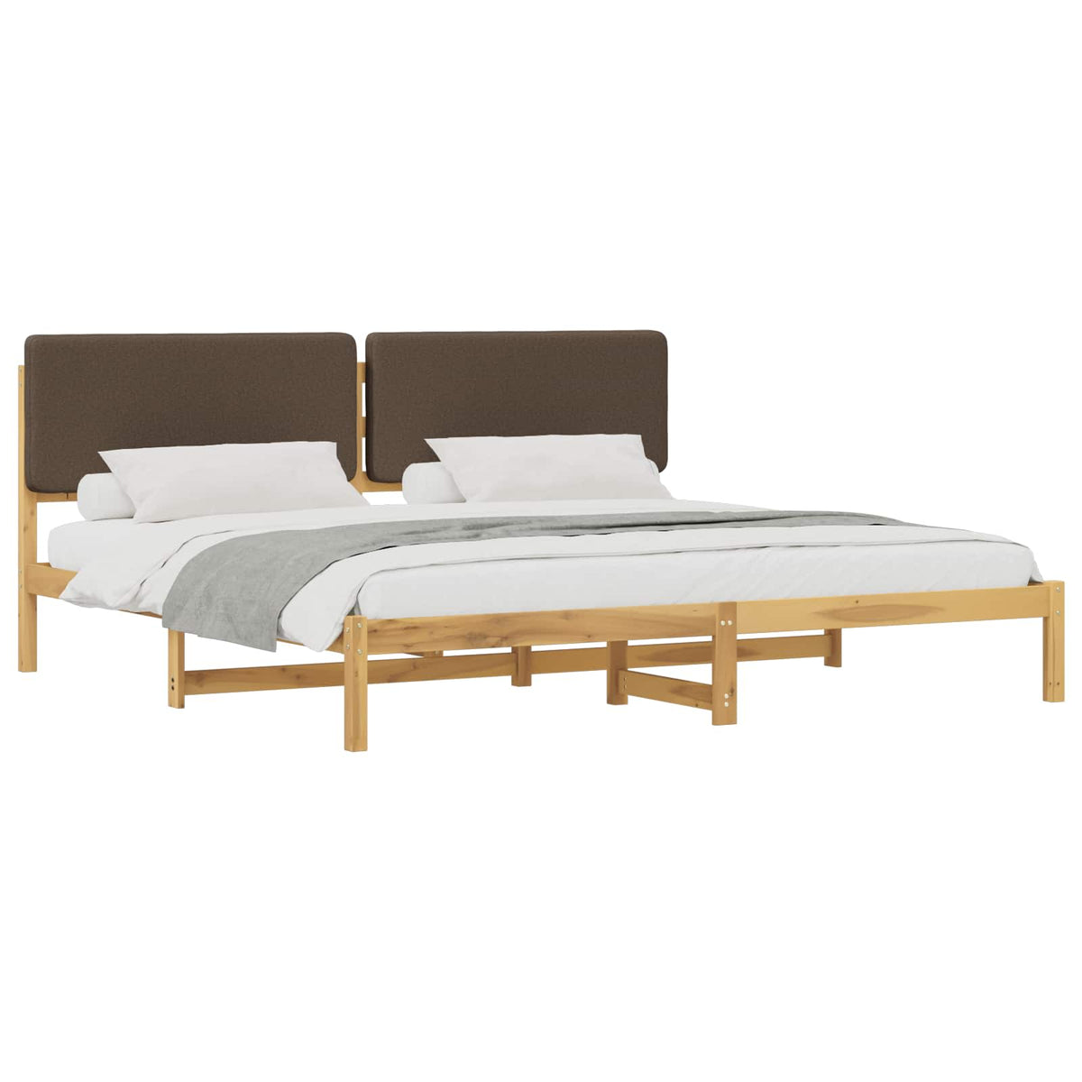 Bed Frame with Upholstered Headboard Whitewash and Taupe