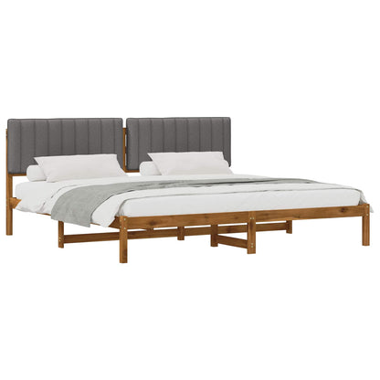 Bed Frame with Upholstered Headboard Natural and Light Grey