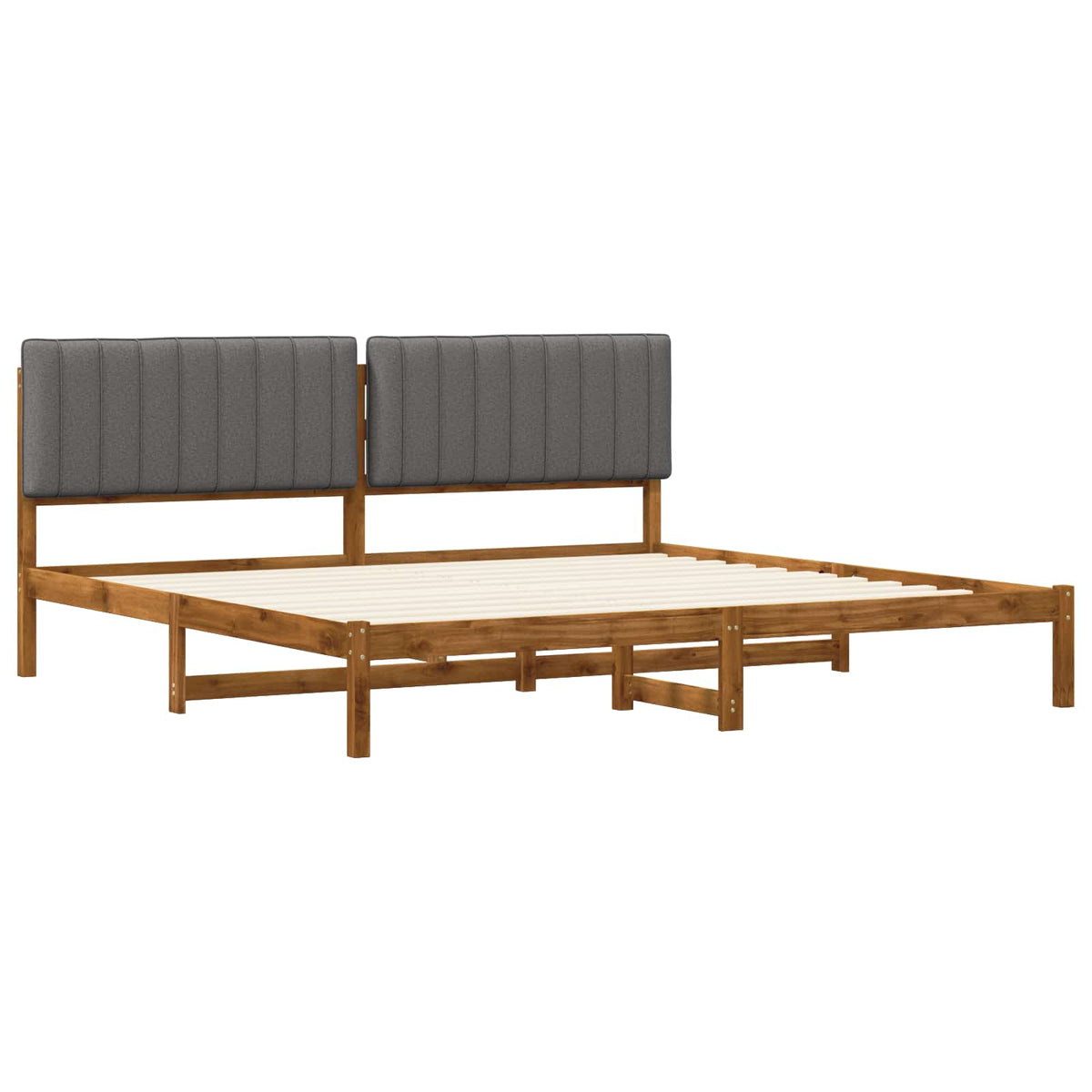 Bed Frame with Upholstered Headboard Natural and Light Grey