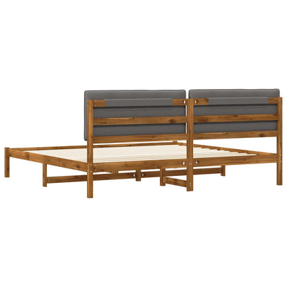 Bed Frame with Upholstered Headboard Natural and Light Grey