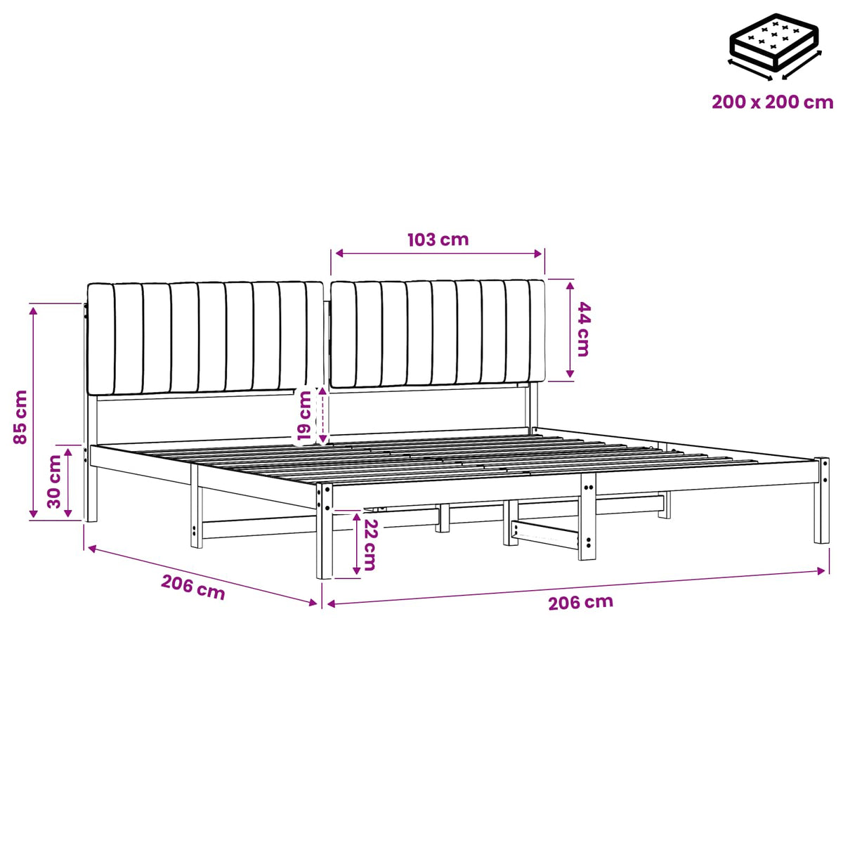 Bed Frame with Upholstered Headboard Natural and Light Grey