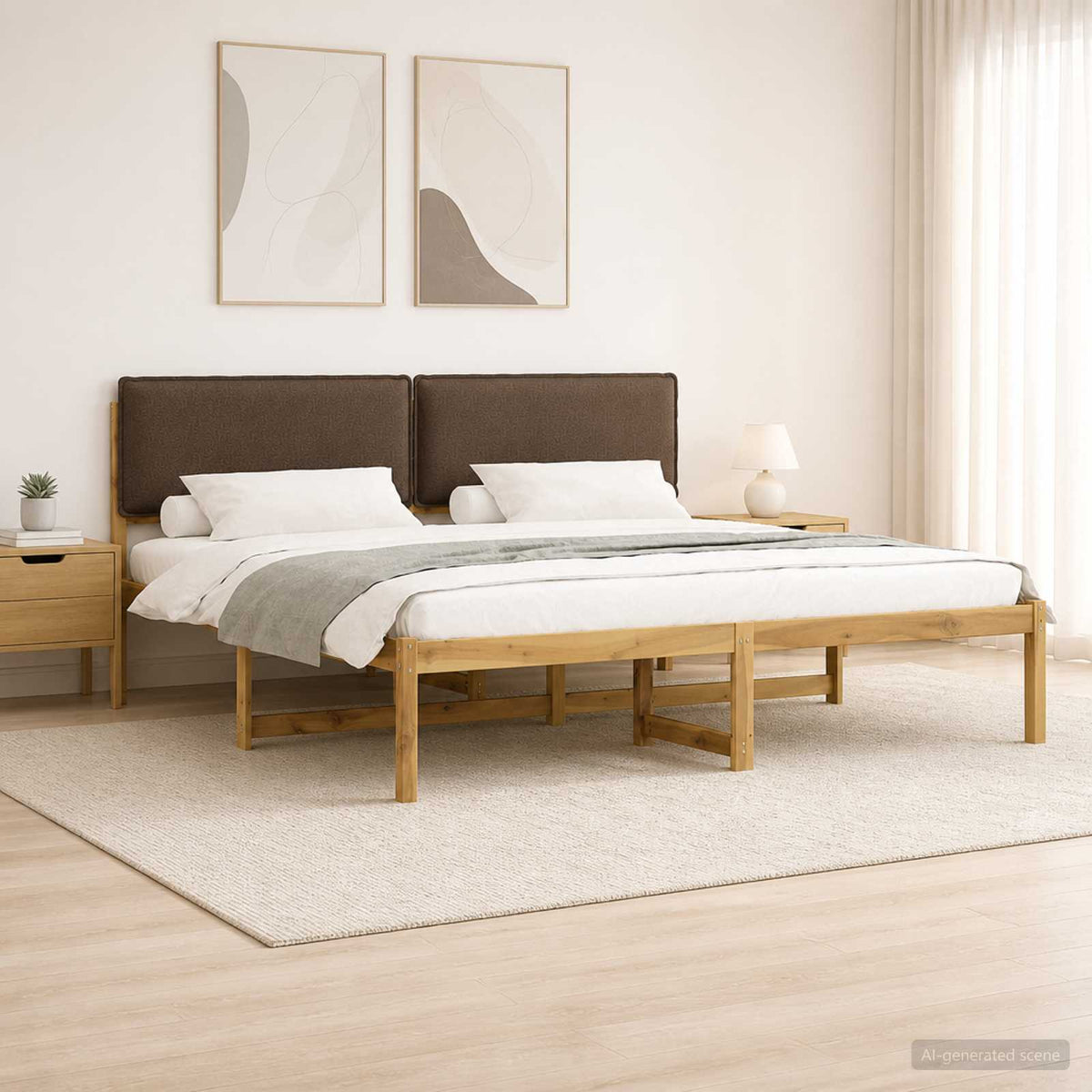Bed Frame with Upholstered Headboard Whitewash and Taupe