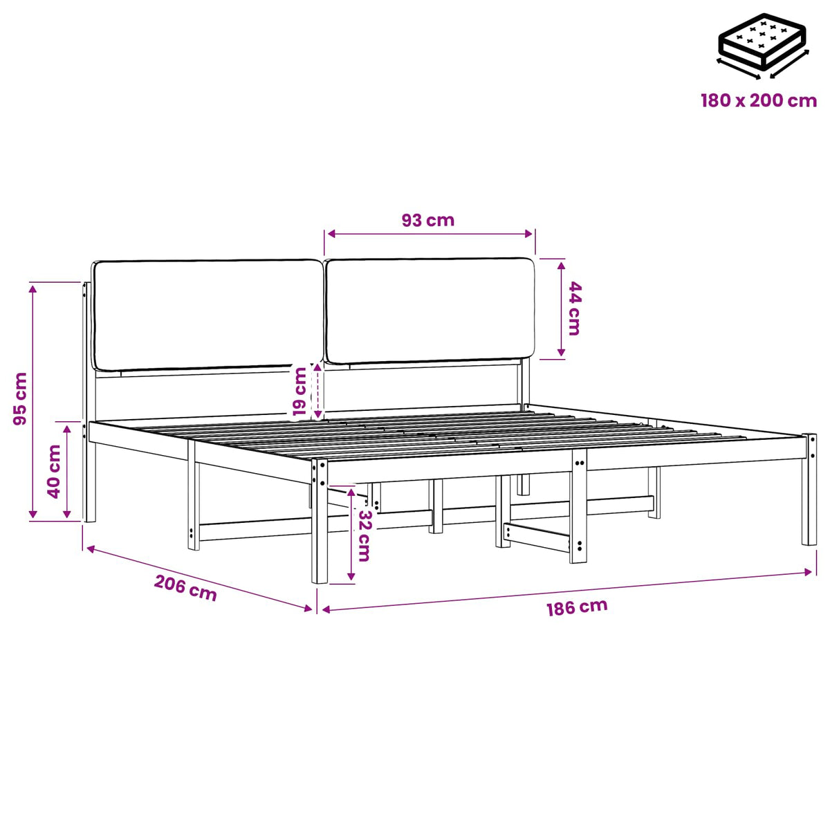 Bed Frame with Upholstered Headboard Natural and Light Grey