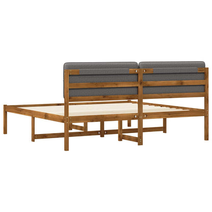 Bed Frame with Upholstered Headboard Natural and Light Grey