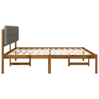Bed Frame with Upholstered Headboard Natural and Light Grey