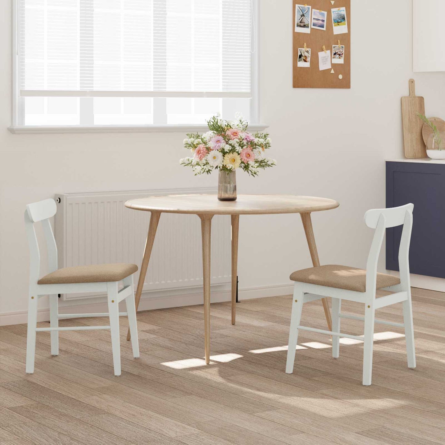Dining Chair 2 pcs White and Brown Solid Rubber Wood