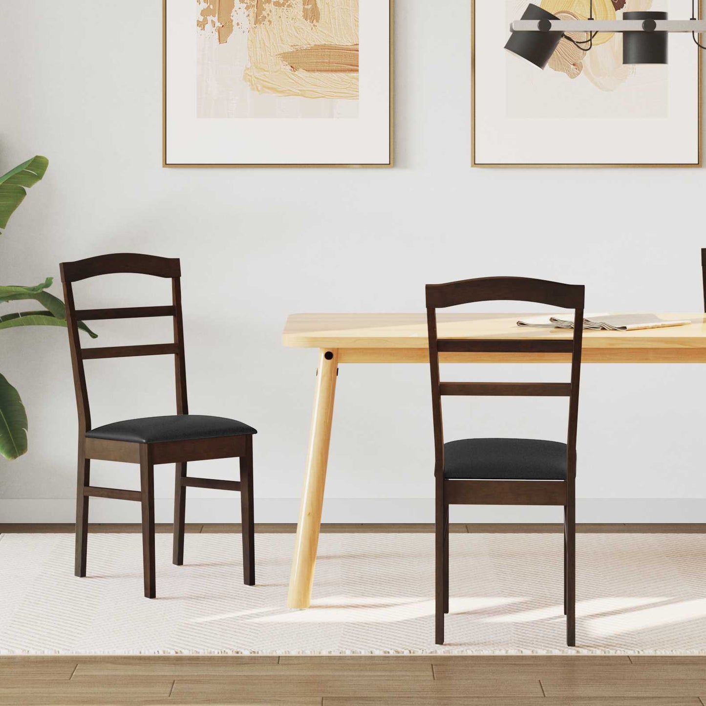 Dining Chair 2 pcs Light Brown and Black Solid Rubber Wood