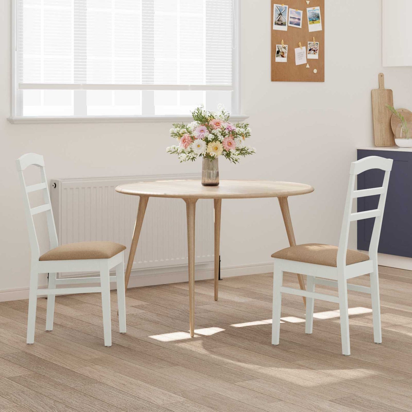 Dining Chair 2 pcs White and Brown Solid Rubber Wood