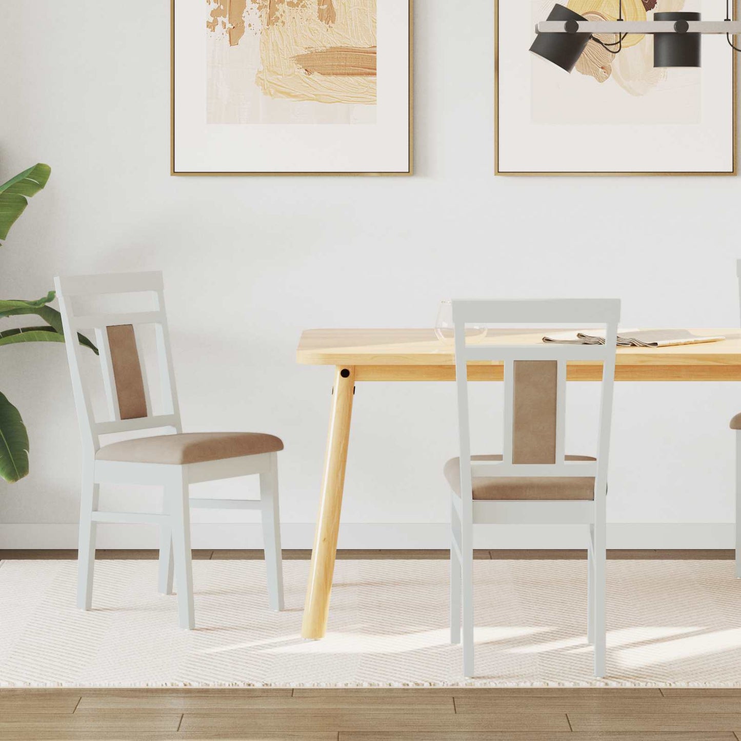 Dining Chair 2 pcs White and Brown Solid Rubber Wood