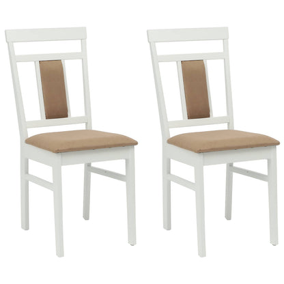 Dining Chair 2 pcs White and Brown Solid Rubber Wood