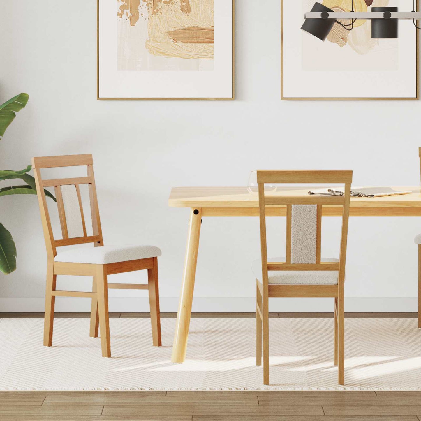 Dining Chair 2 pcs Natural and Light Solid Rubber Wood