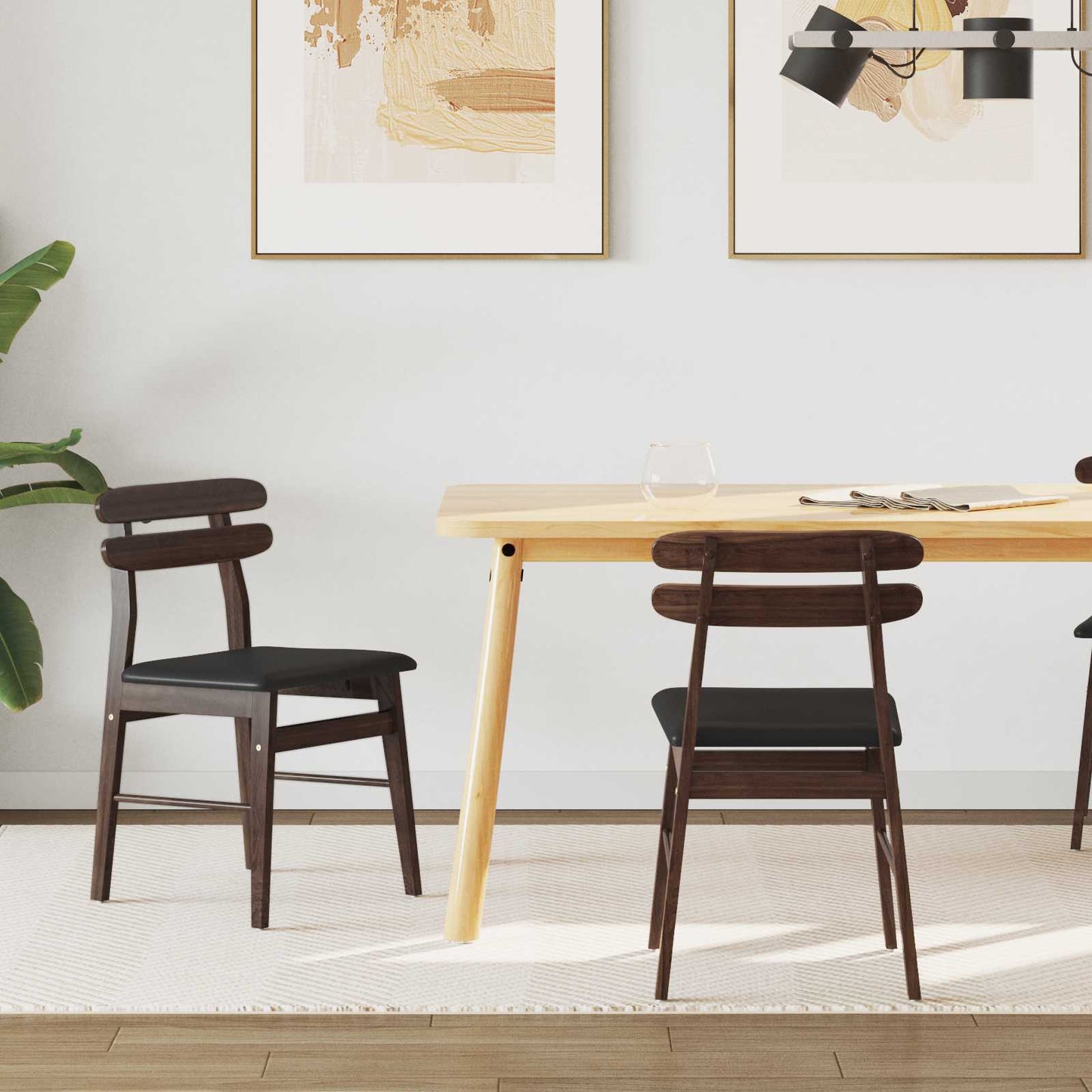 Dining Chair 2 pcs Light Brown and Black Solid Rubber Wood