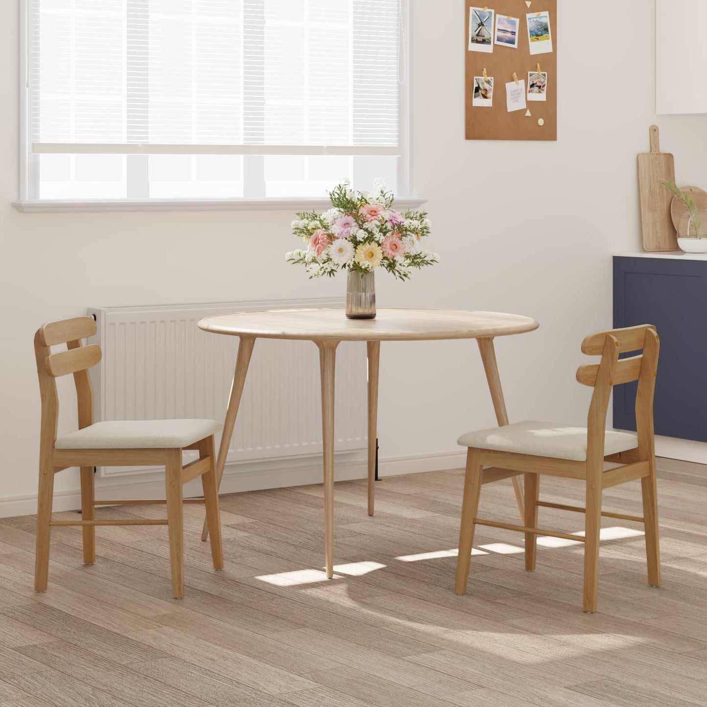 Dining Chair 2 pcs Natural and Light Solid Rubber Wood