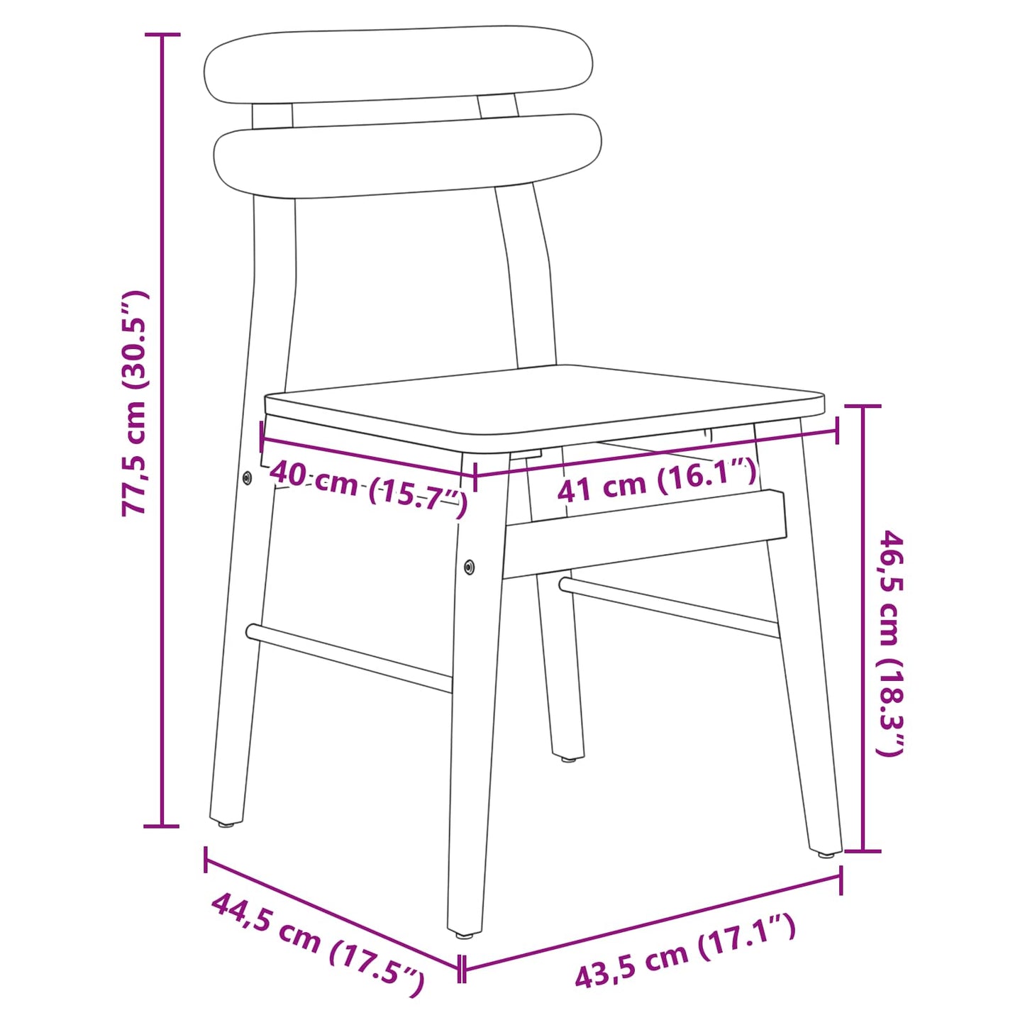Dining Chair 2 pcs Natural Solid Rubber Wood