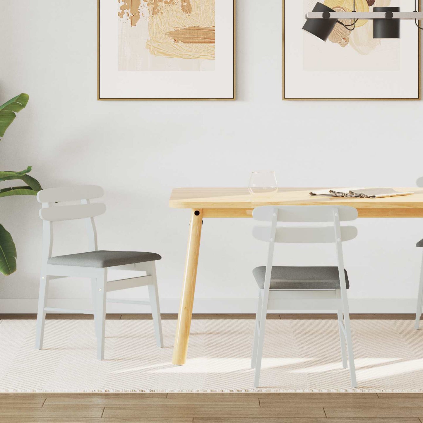 Dining Chair 2 pcs White and Grey Solid Rubber Wood