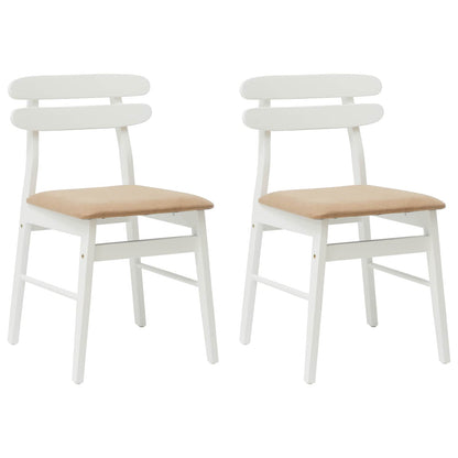 Dining Chair 2 pcs White and Brown Solid Rubber Wood