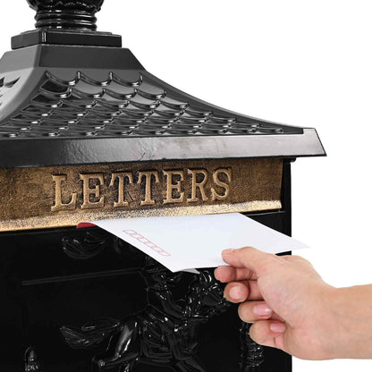 Standing Mailbox Black 42.5 x 29.5 x 117 cm Cast Aluminum