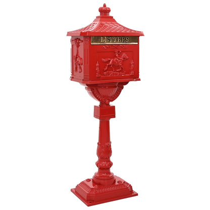 Standing Mailbox Red 42.5 x 29.5 x 117 cm Cast Aluminum
