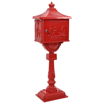 Standing Mailbox Red 42.5 x 29.5 x 117 cm Cast Aluminum