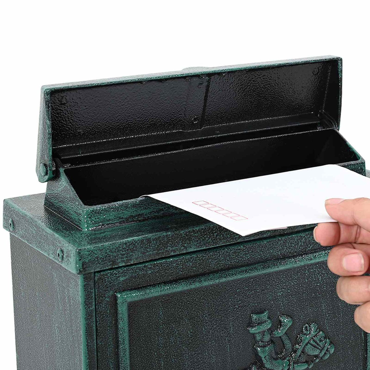 Wall Mounted Mailbox Green 29 x 13 x 41 cm Cast Aluminum
