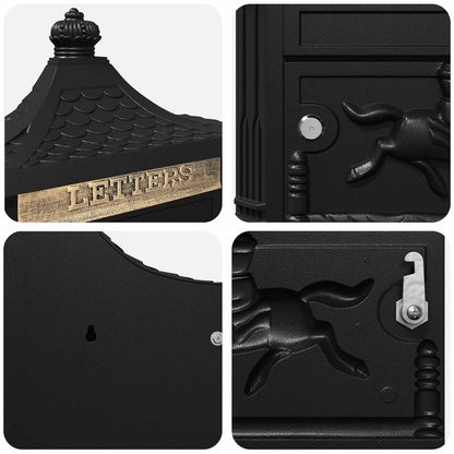 Wall Mounted Mailbox Black 40.5 x 16 x 45 cm Cast Aluminum