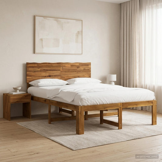 Double Bed Frame with Headboard ROSTOCK Natural 140 x 190 cm