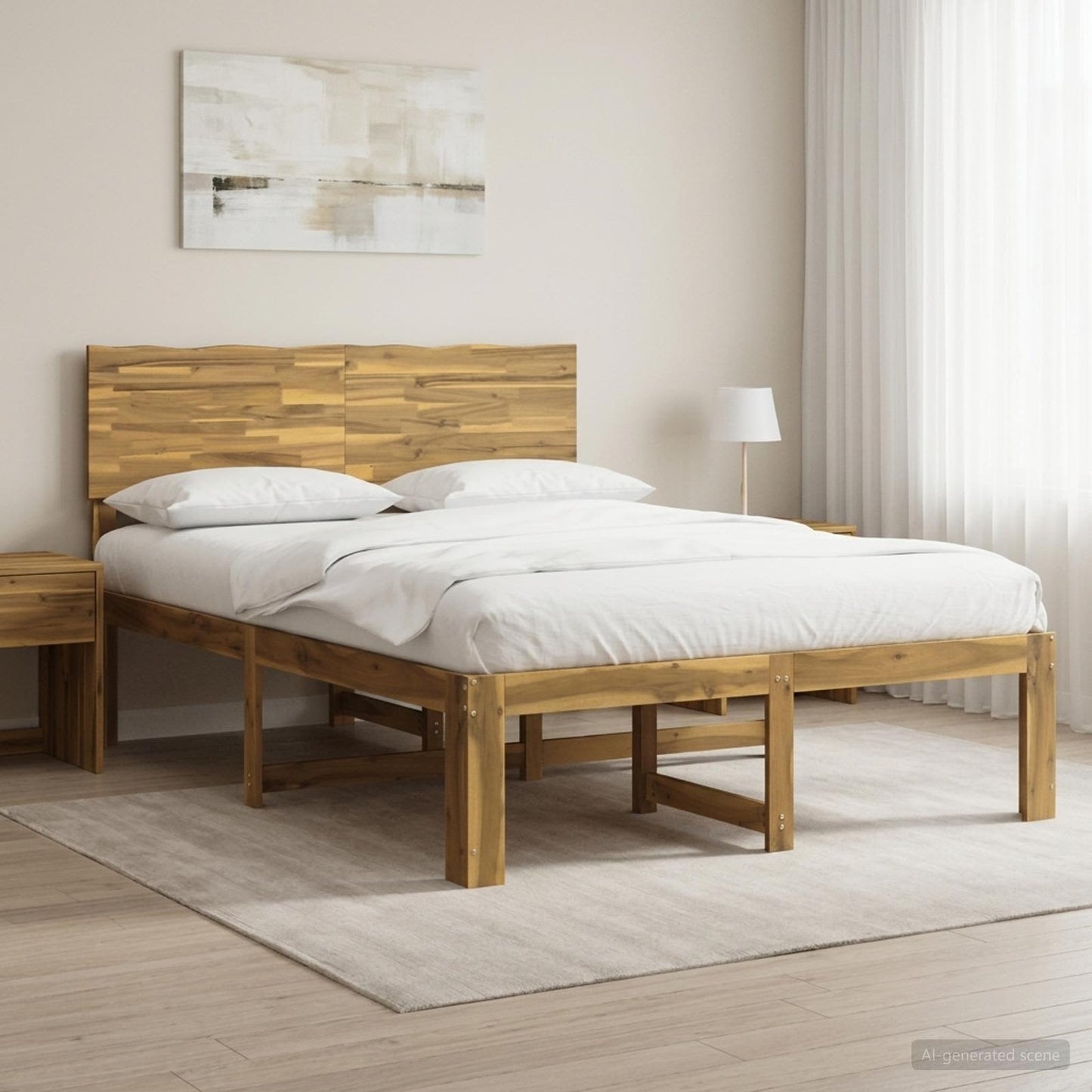 Double Bed Frame with Headboard ROSTOCK White 140 x 190 cm