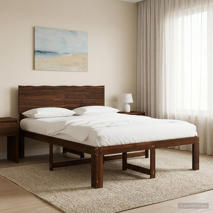 Double Bed Frame with Headboard ROSTOCK Dark Brown 150 x 200 cm