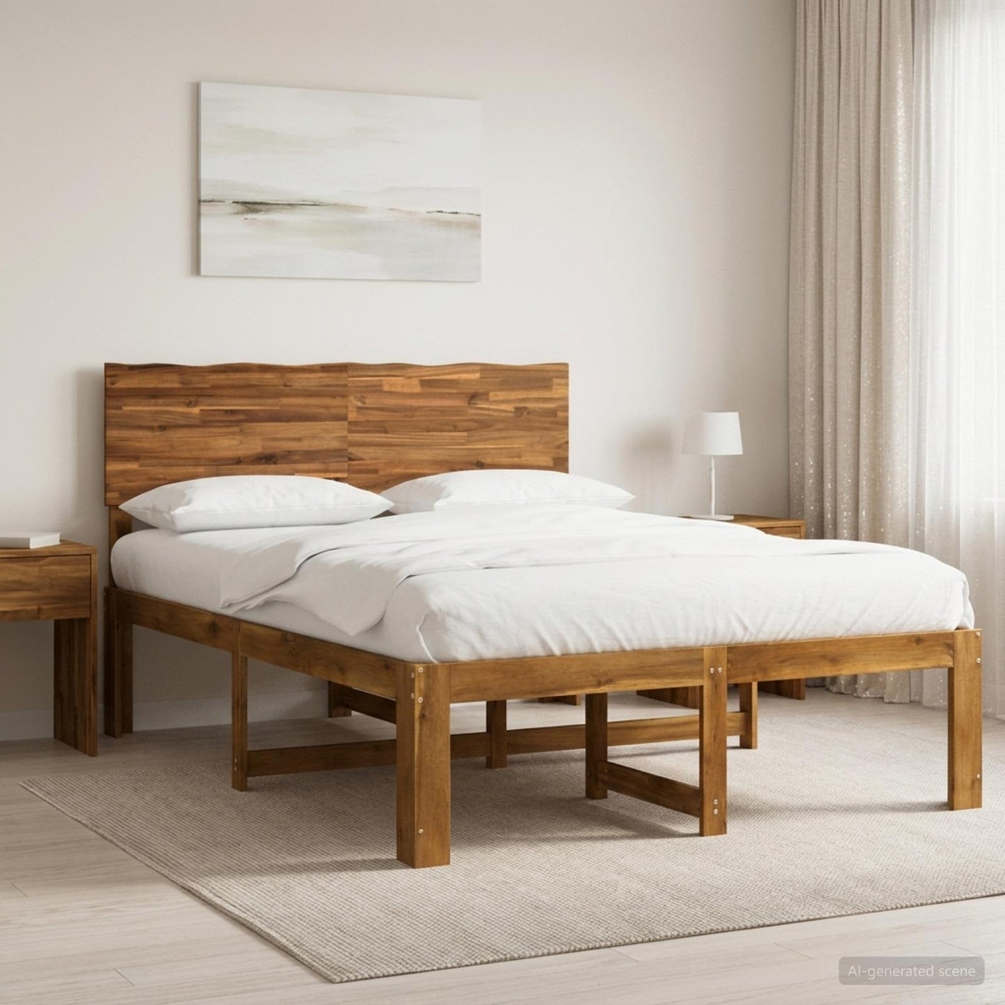 Double Bed Frame with Headboard ROSTOCK Natural 150 x 200 cm