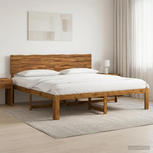 Double Bed Frame with Headboard ROSTOCK Natural 180 x 200 cm