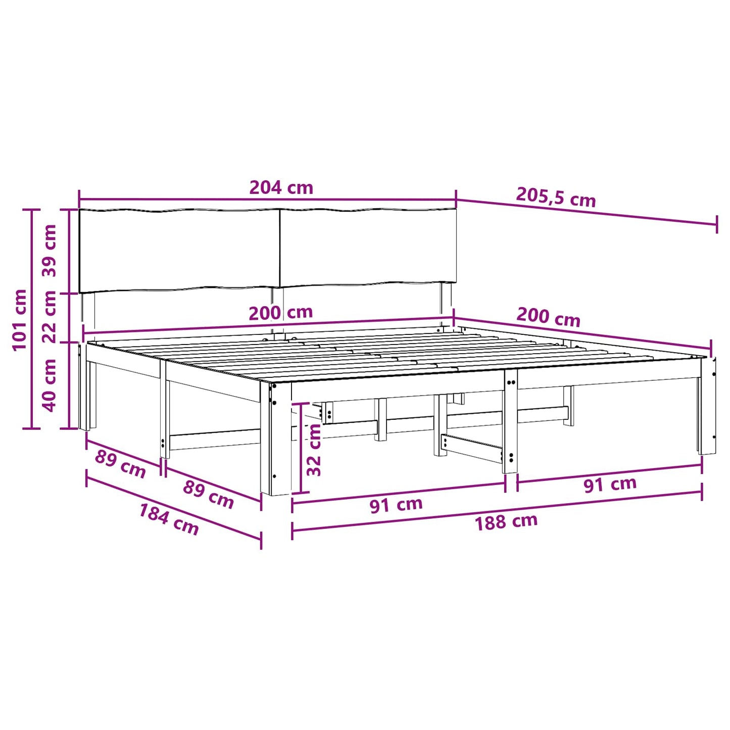 Double Bed Frame with Headboard ROSTOCK Dark Brown 200 x 200 cm