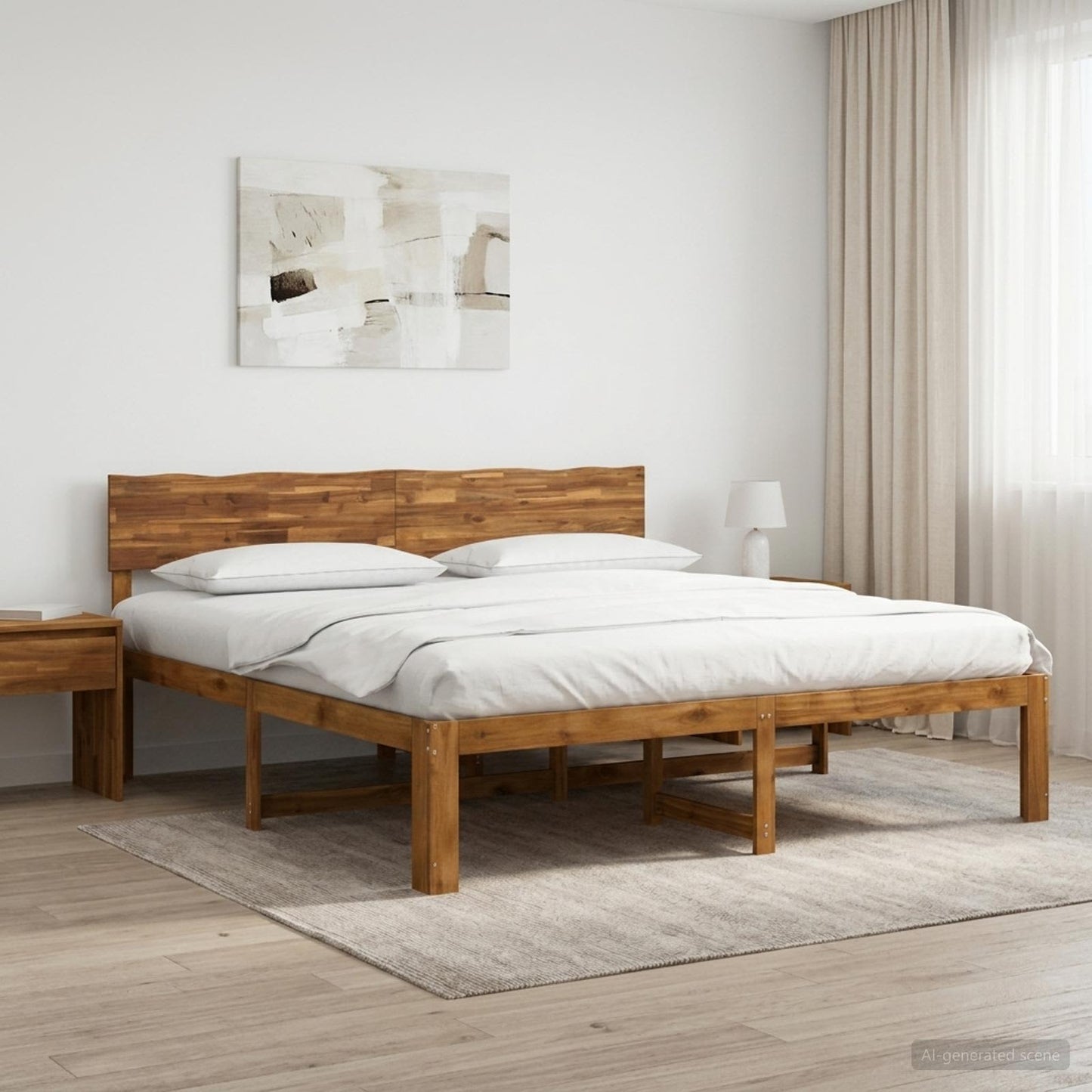 Double Bed Frame with Headboard ROSTOCK Natural 200 x 200 cm