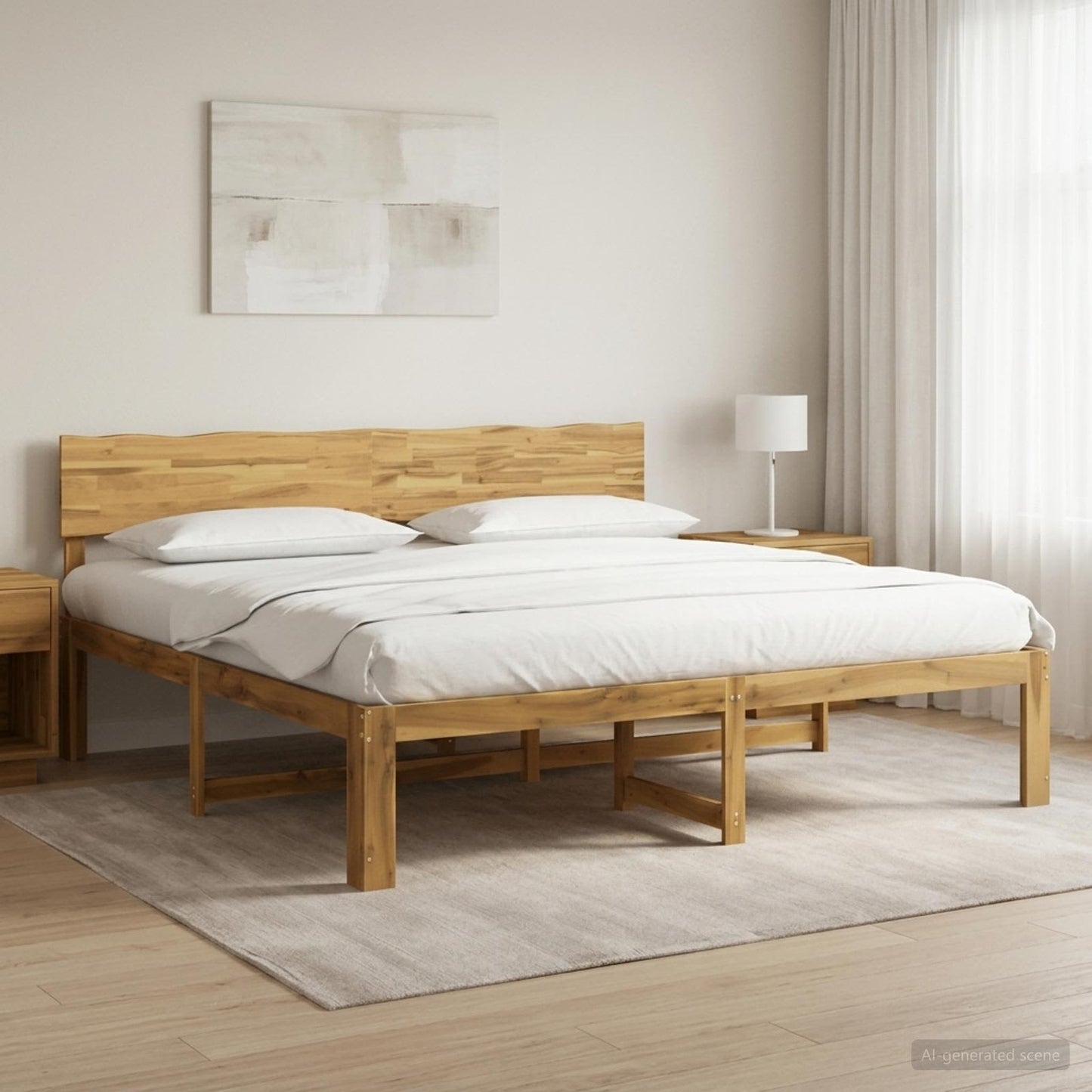 Double Bed Frame with Headboard ROSTOCK White 200 x 200 cm
