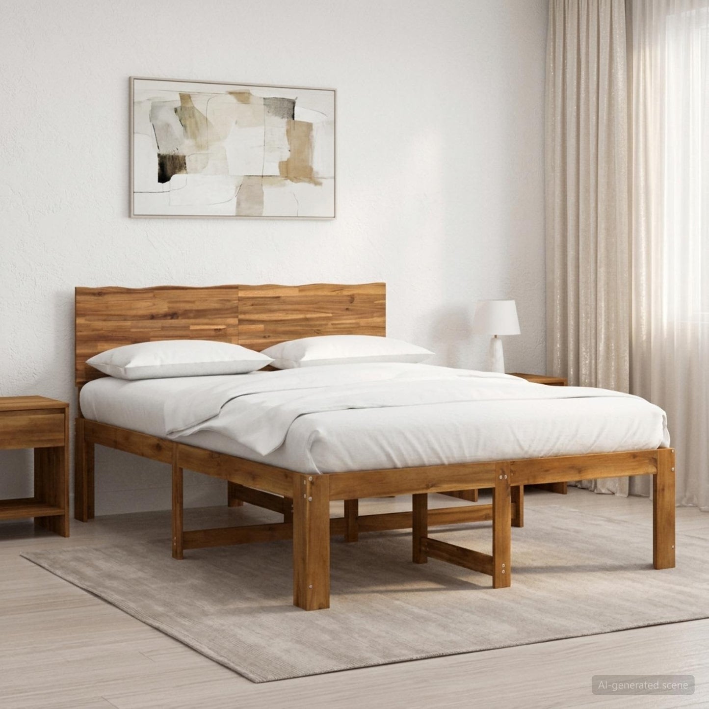 Double Bed Frame with Headboard ROSTOCK Natural 135 x 190 cm