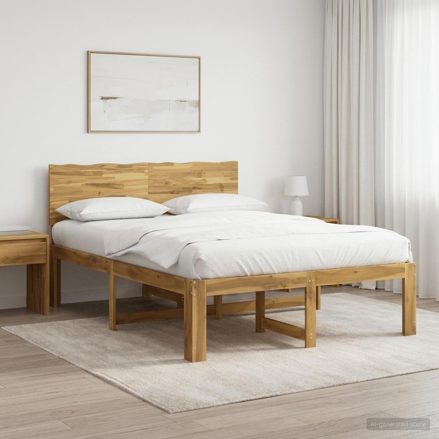 Double Bed Frame with Headboard ROSTOCK White 135 x 190 cm