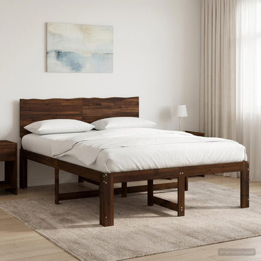 Double Bed Frame with Headboard ROSTOCK Dark Brown 140 x 190 cm