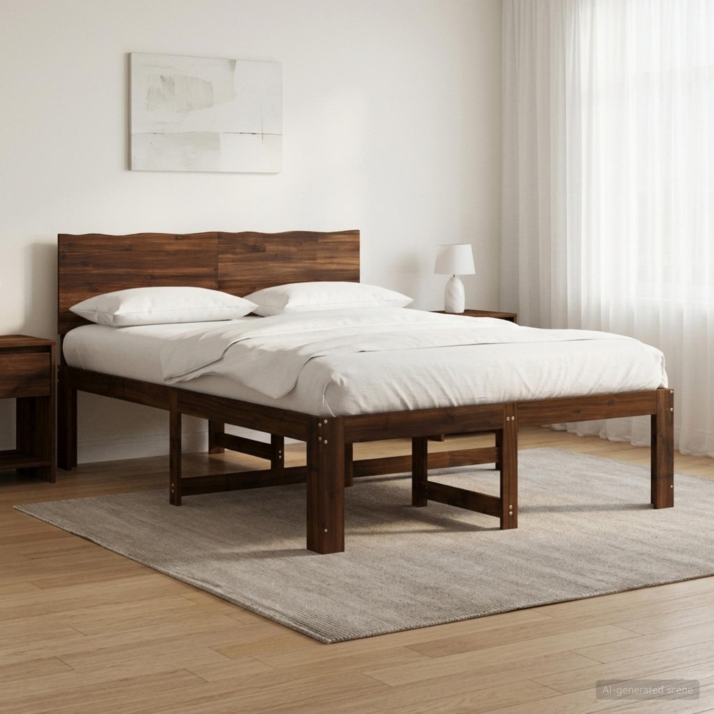 Double Bed Frame with Headboard ROSTOCK Dark Brown 140 x 200 cm