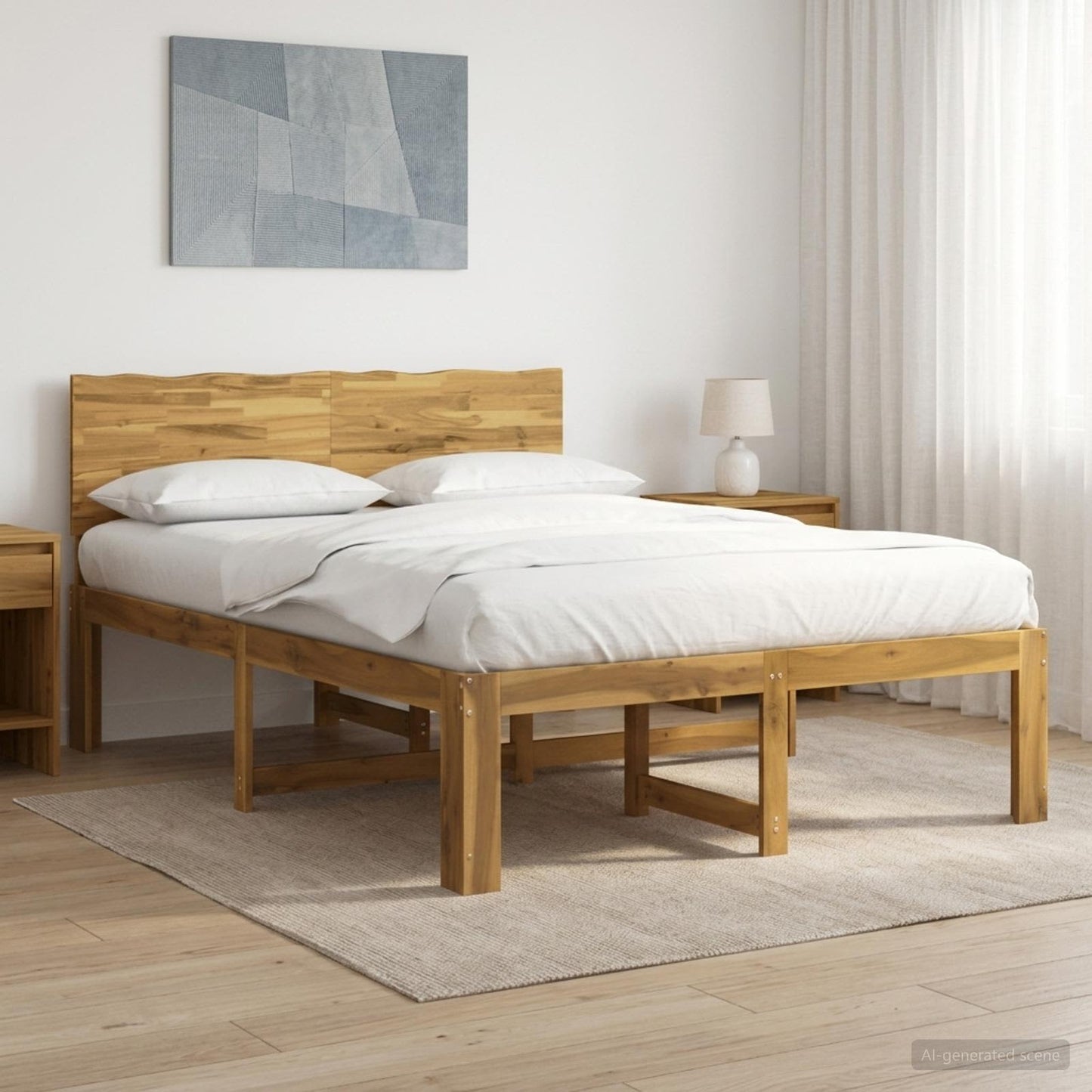 Double Bed Frame with Headboard ROSTOCK White 140 x 200 cm