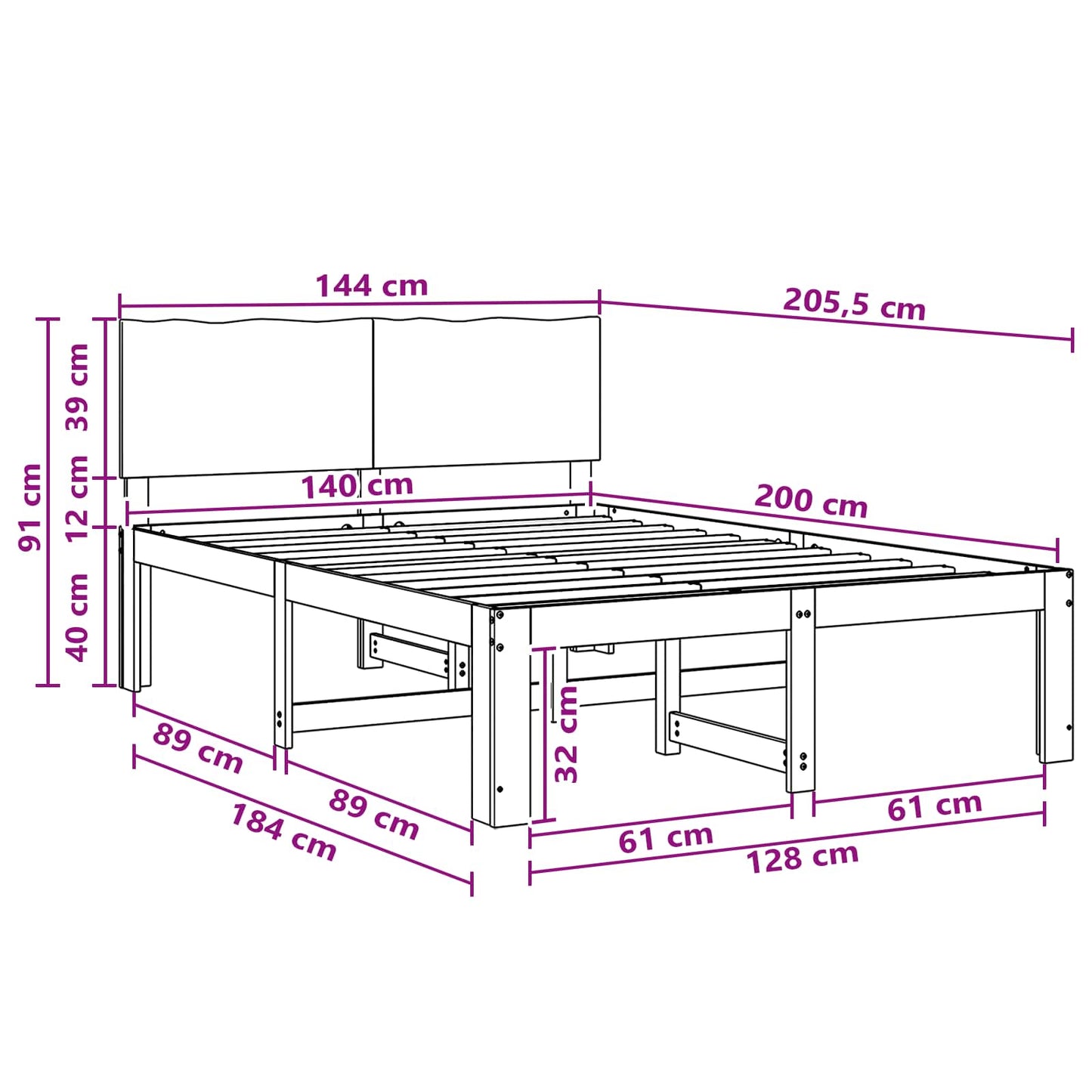 Double Bed Frame with Headboard ROSTOCK White 140 x 200 cm
